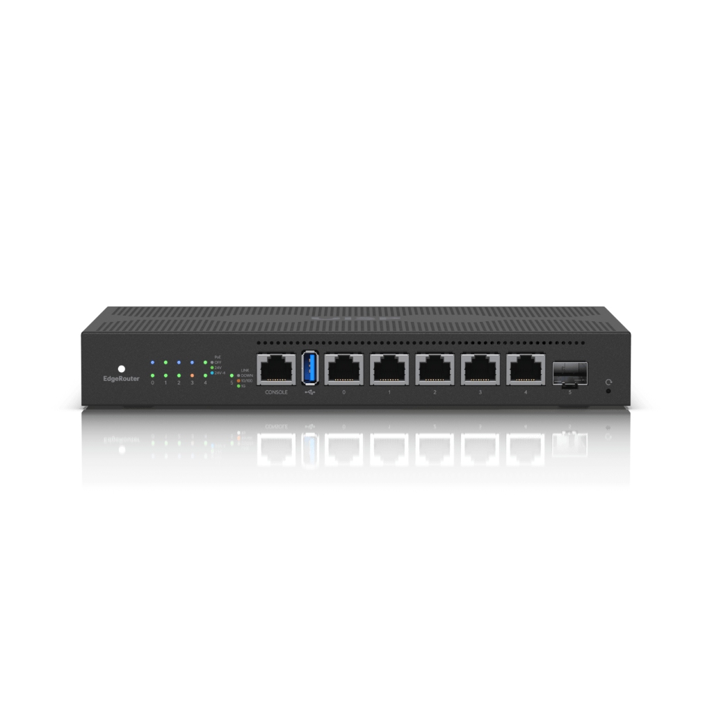 ER-6P-UBNT EdgeRouter 6 PoE (ER-6P) - 5 Port Gigabit RJ45, SFP Port ve 24V Pasif PoE Destekli Fansız Router
